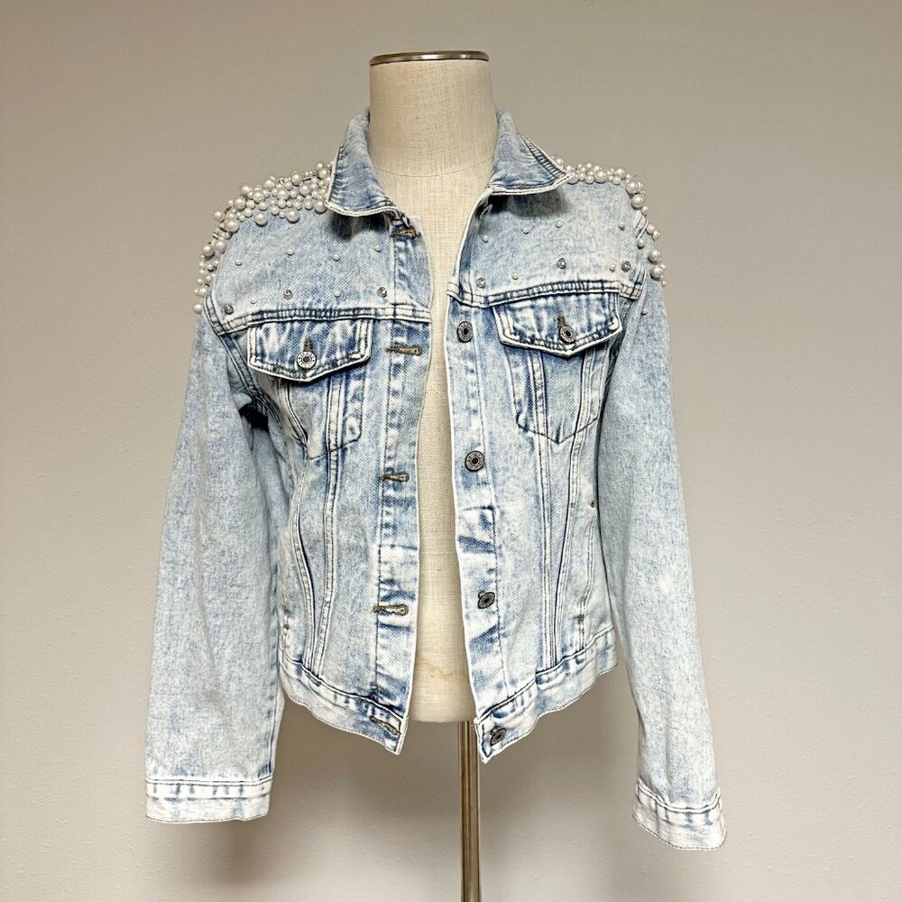 Pearls Beaded Denim Jacket - Picture 2 of 9